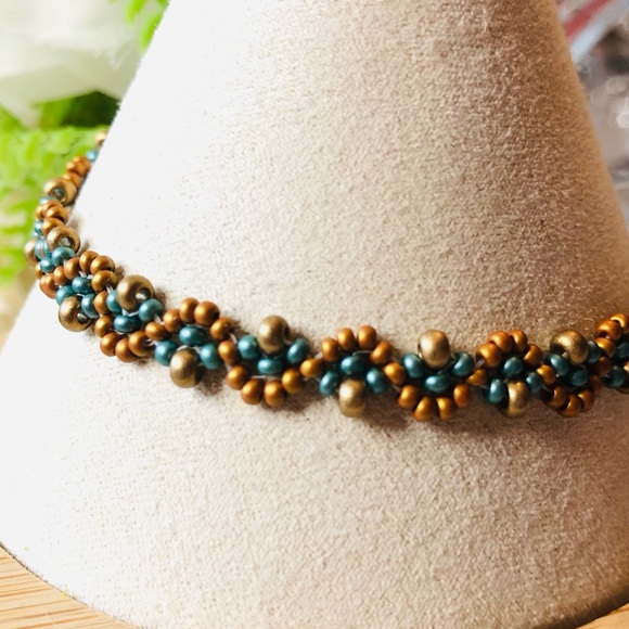 Cinnamon Green Gold Beaded Bracelet Braided Woven Fashion minimalist NEW - Picture 3 of 5